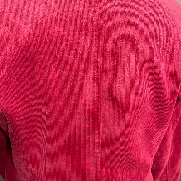 Chico’s Pink Corduroy Jacket Floral Embossed Artsy Quiet Luxury Size 0 Small - Picture 6 of 10